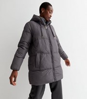 New Look Tall Grey Mid Length Hooded Puffer Jacket